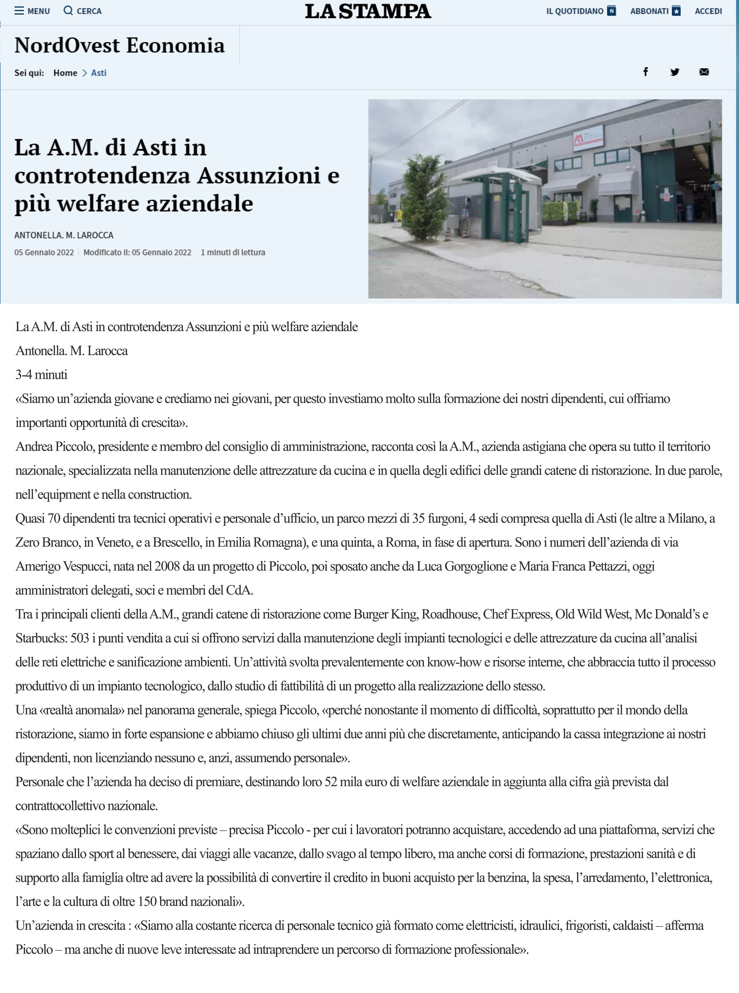 Assunzioni e welfare in A.M.