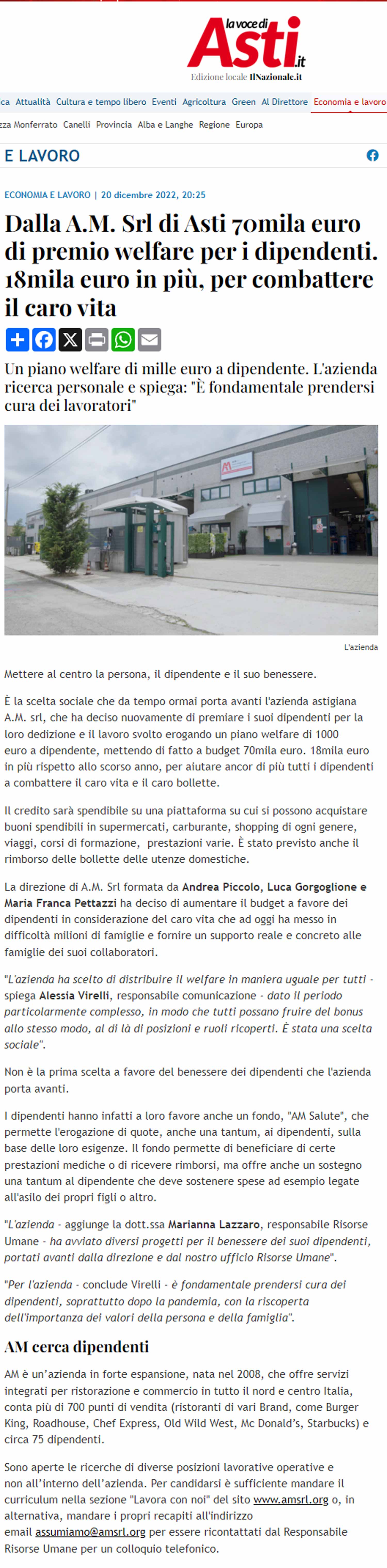 70 mila euro di premio welfare