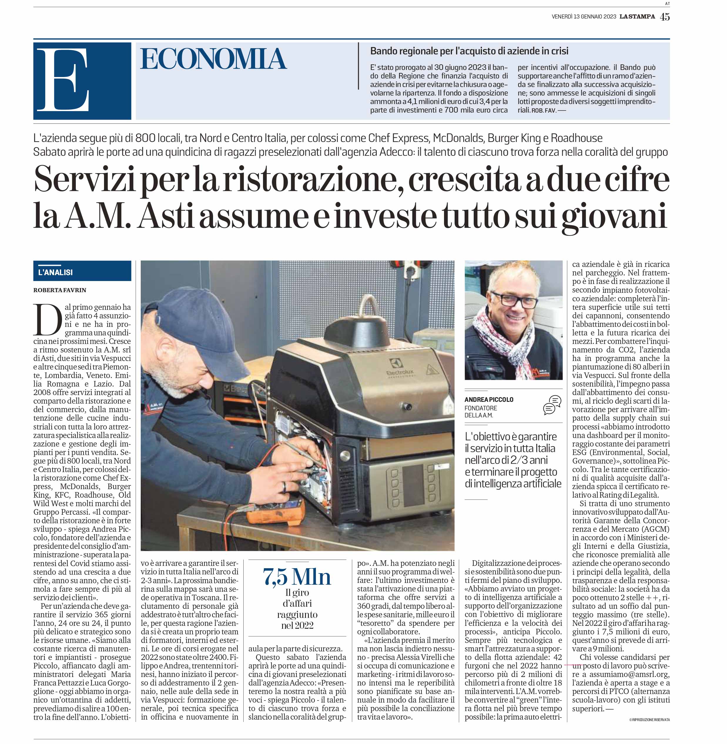 A.M. assume e investe sui giovani