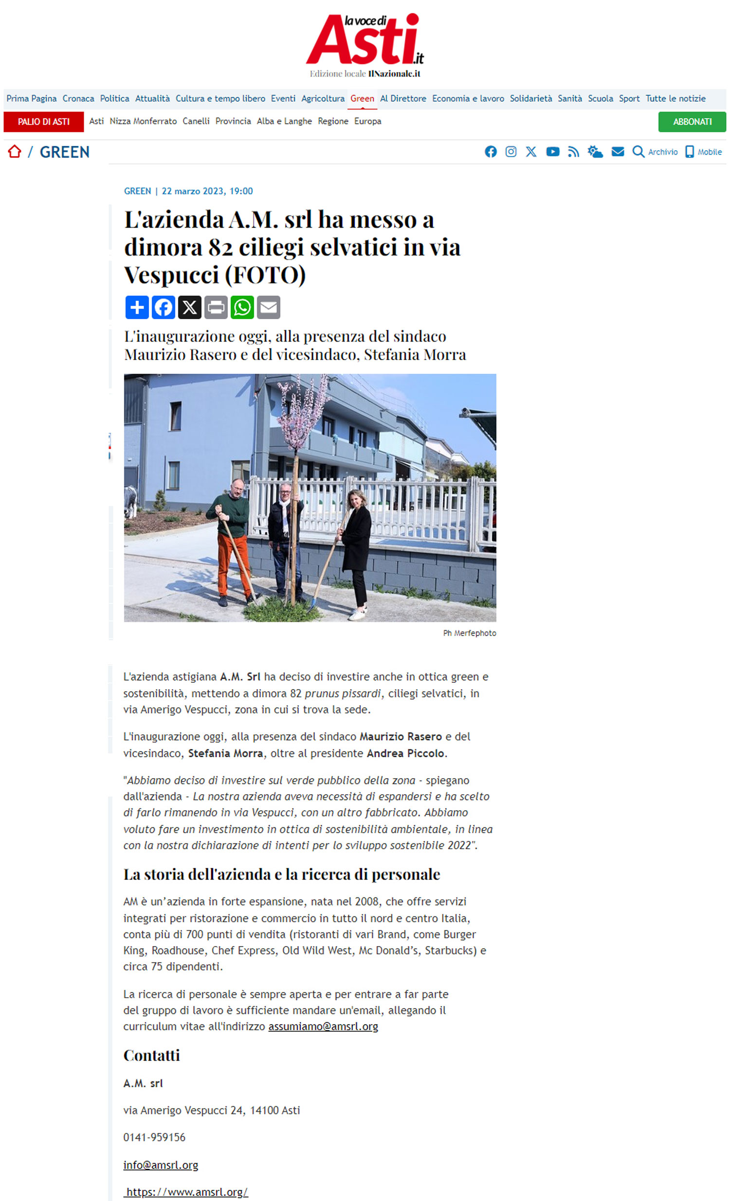 Messa a dimora di 82 ciliegi